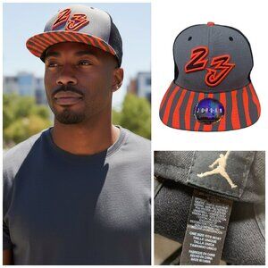 Vintage Y2K Jumpman Air Jordan 23 Hat Cap Neon Orange Gray Striped Snapback